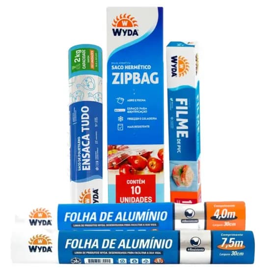Kit Organizador Freezer Geladeira Wyda Zip Saco Hermético Ensaca Tudo Papel Alumínio Filme Plástico