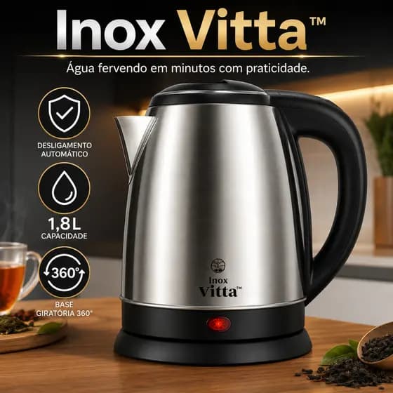 Chaleira Elétrica Inox 1,8L 1000W Desligamento Automático Base 360° 127V Inox Vitta