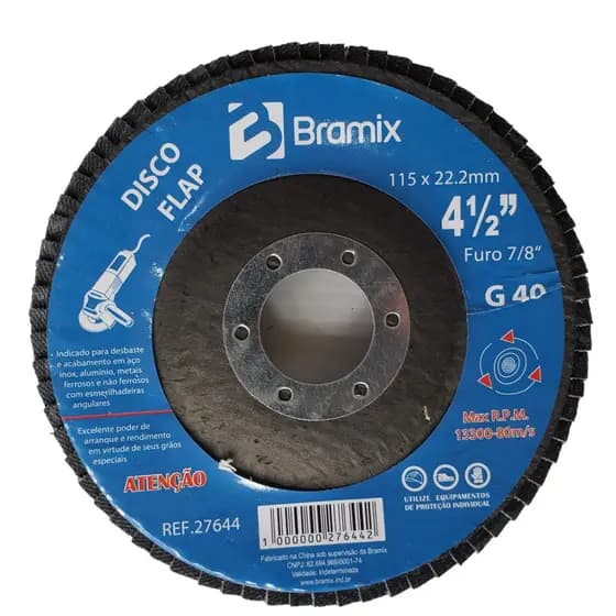 KIT 10 DISCOS FLAP ZIRCONADO 4.1/2" (115) GR 100 -BRAMIX