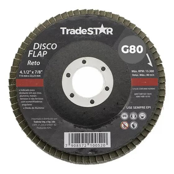 KIT 10 DISCOS FLAP RETO 115MM G80 TRADESTAR