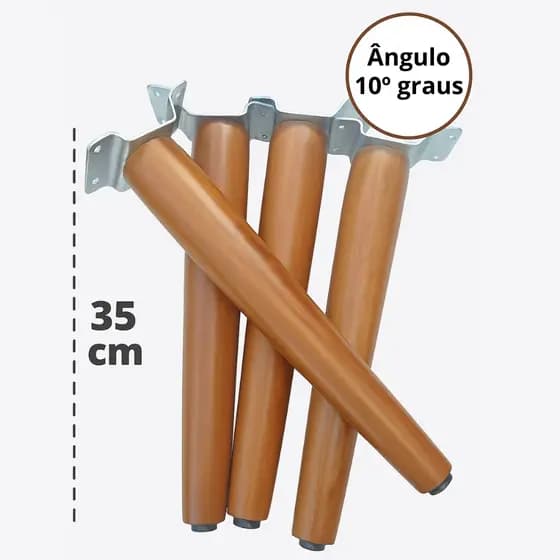Pés Palitos 35 Cm + Chapinhas Angulo 10º Graus para Rack, Mesa, Sofás, Poltronas e Pufs