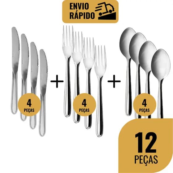 Kit 6/12 Talher Colher Faca Garfo Jogo de Talher Aço Inox Faqueiro Talheres de Cozinha Restaurante