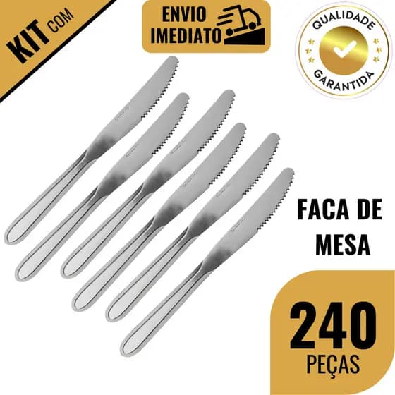 Kit 120/240 Faca de Mesa Aço Inox Jogo de Talher para Cozinha Lanchonete Restaurante Hotel Buffet