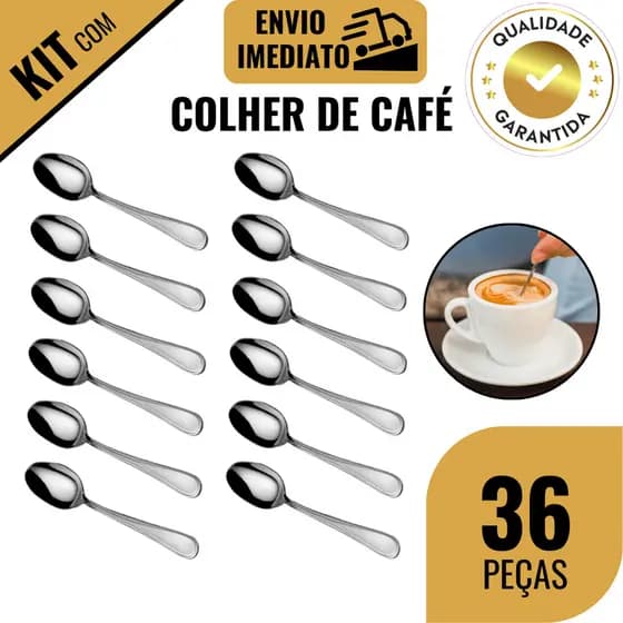 Kit 18/36 Colher de Café Talher Aço Inox Cafeteria Cozinha Buffet Restaurante Faqueiro Qualidade