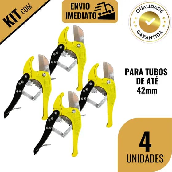 Jogo 2/4 Peças Alicate Cortador de Tubo PVC até 42mm Profissional Trava de Segurança Corpo Metálico