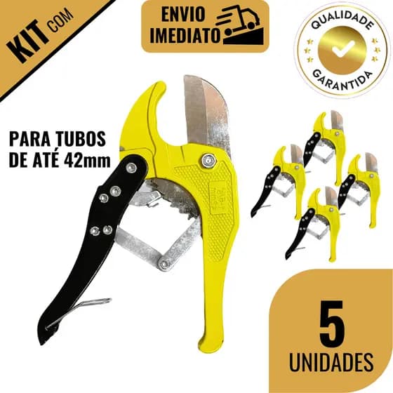 Conjunto 3/5 Peças Alicate Cortador de Tubo PVC até 42mm Profissional Trava de Segurança