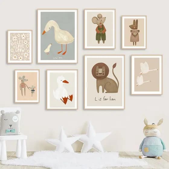 Quadro para quarto de crianças, bonito, coelho, pássaro, leopardo, cão, berçário