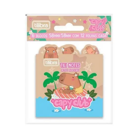 Kit bloco de anotações e notas mini Capyclub Tilibra