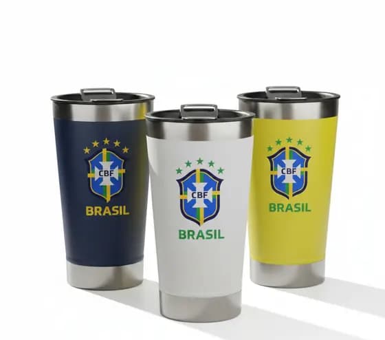 Copo Térmico Azul Brasil Personalizado Logo DTF