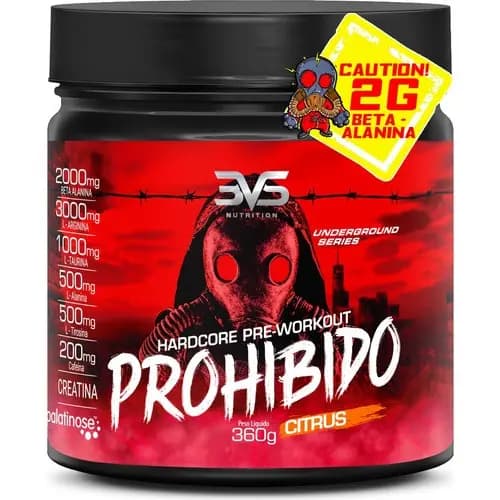 Pré Treino Prohibido 360gr Fórmula Avançada Creatina, Beta Alanina, Taurina, L-tirosina, L-alanina, Cafeína, Arginina