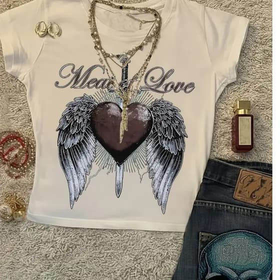 Cropped Feminino Algodão Coração Adaga Estilo Alternativo Gothic Moda