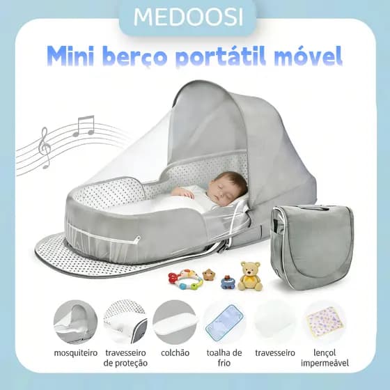 Mini Berço Portátil Bebe Ninho Redutor C/ Mosquiteiro Acolchoado