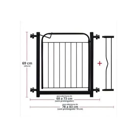 Grade Portão Portãozinho Proteção Pet Cães Cachorro Criança 69 A 84Cm Preto Frete Grátis