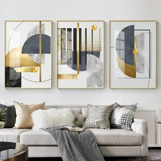 Quadro placa decorativa 3 peças abstratos dourados e preto 20x30 Alta Qualidade 4k