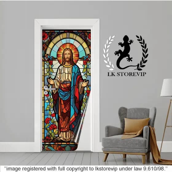 adesivo para porta jesus igreja janela mosaicos 83x213 Premium