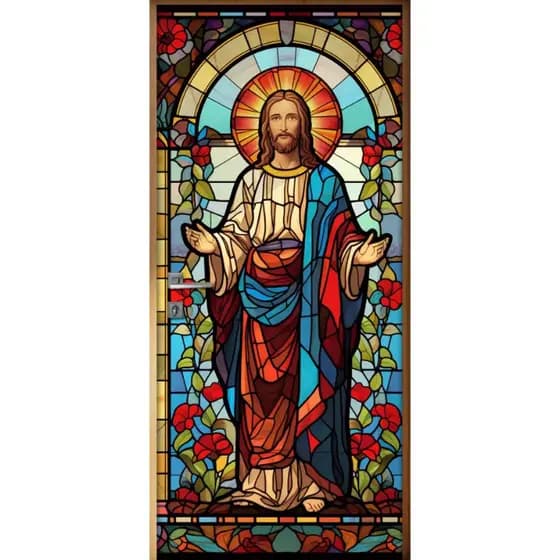 adesivo para porta vitral colorido Jesus 83x213 alta qualidade