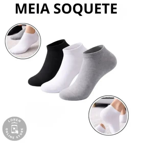 Kit Até 24 Pares de Meias Soquetes Para o Dia a Dia Feminina Masculino Unissex
