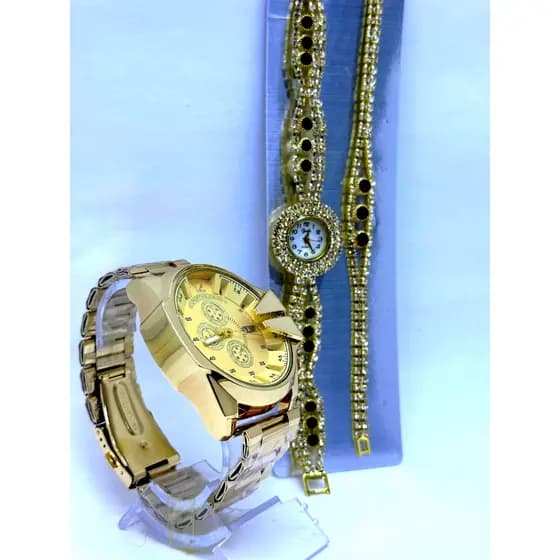 Kit Casal 2 Relógios + Pulseira Cravejada Luxo e Destaque Revenda
