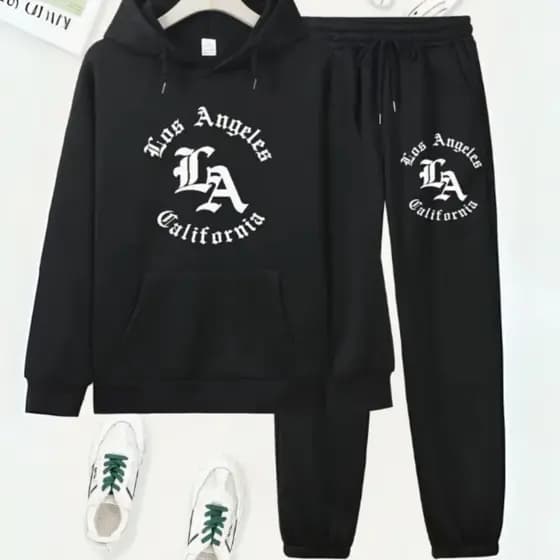 Conjunto Moletom Canguru Calça Moletom Inverno Los Angeles California Moda Gringa Forrada Casual