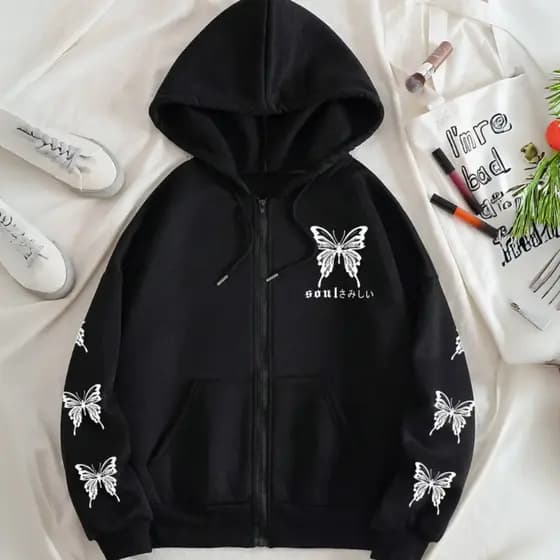 Moletom Borboleta Soul Japonês Gótico Ziper Oversized Streetwear