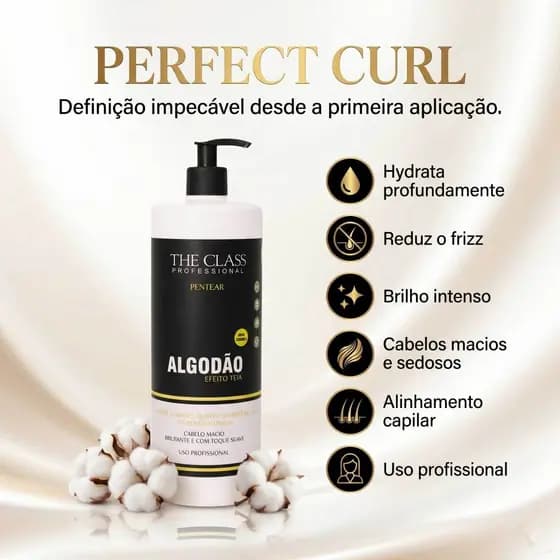 Creme Algodão Efeito Teia 1L Pentear Cachos Definidos Anti Frizz Hidratação intensa Uso Profissional