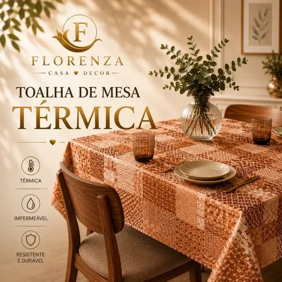 Toalha de Mesa Térmica Impermeável Estampada — 4 a 12 Lugares | Forro Plástico Decoração de Cozinha