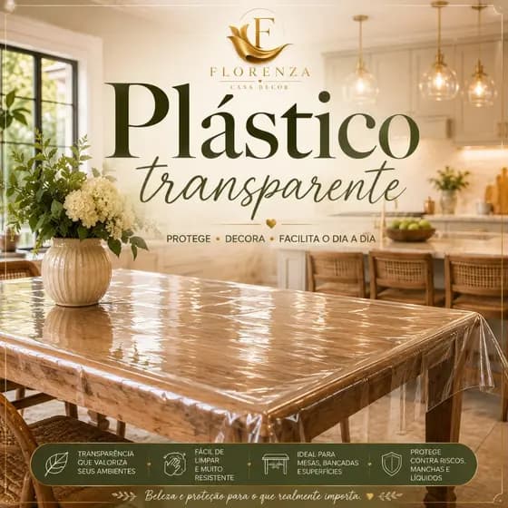 Toalha de Mesa Ultra Grossa Plástica Transparente e Impermeável - Forro de PVC de 4 a 12 Lugares