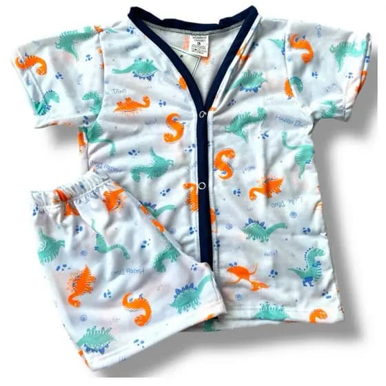 pijama americano infantil bebê menino e menina botões manga curta verão