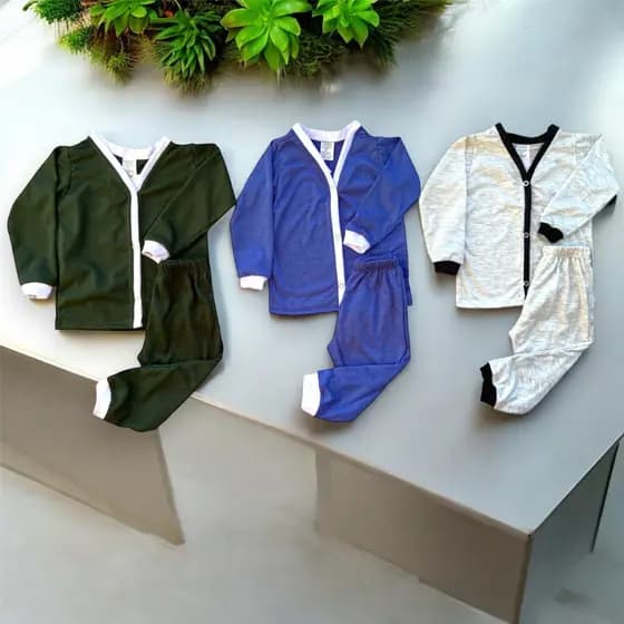 pijama infantil masculino kit 3 conjuntos americano com botões pressão