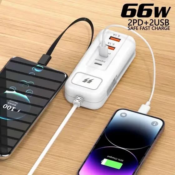 Extensão Elétrica Filtro De Linha Com 2 USB 2 Tipo-C Universal Bivolt 110v/220v Carregamento Turbo