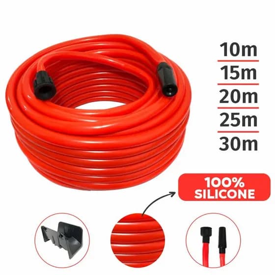 Mangueira de Jardim Flexível 100% Silicone 10/15/20/25/30m + Suporte de Fixação