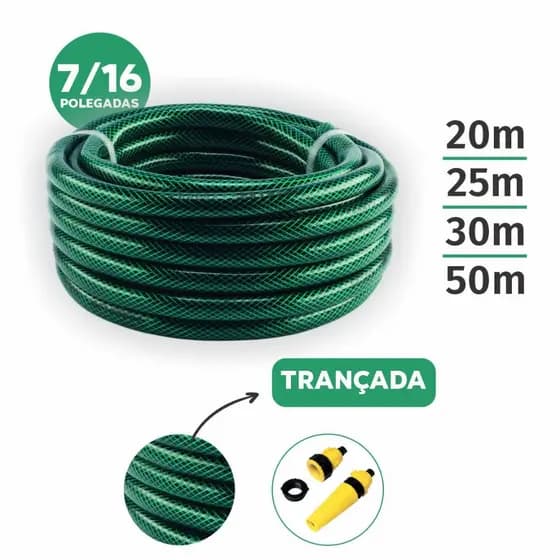 Mangueira Trançada Verde 7/16 50m Acompanha Engate e Esguicho