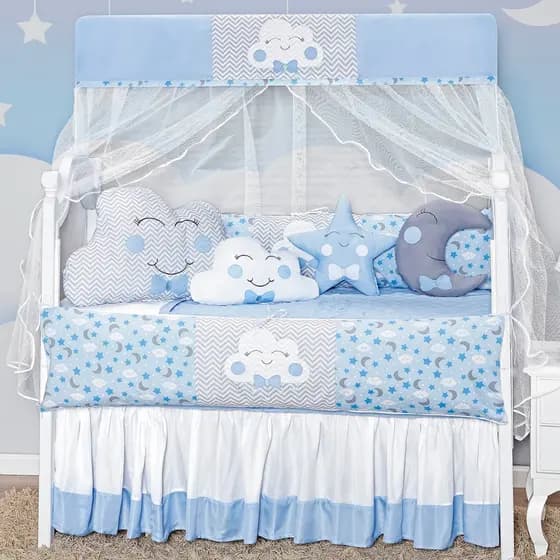Kit Berço Lua Azul 2 Laterais 12 Peças Padrão Americano