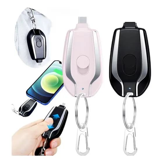 Kit Chaveiro Power Bank 1500mAh Portátil – Carregador de Emergência p/ iPhone e Android