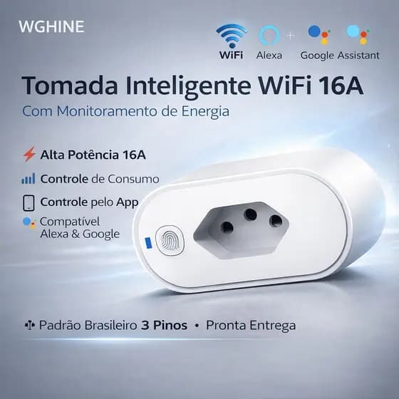 Tomada Inteligente WiFi 16A com Monitoramento de Energia – Tuya Smart Life Alexa Google Home
