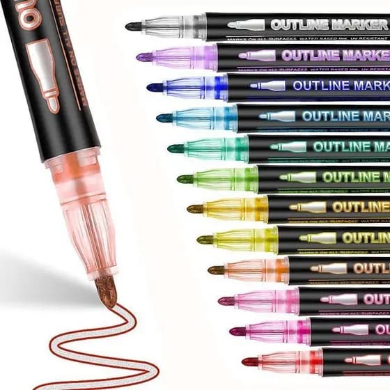 Novo Kit 24 Caneta Outline Marker Metálica Linha Dupla Arte Caneta Contorno