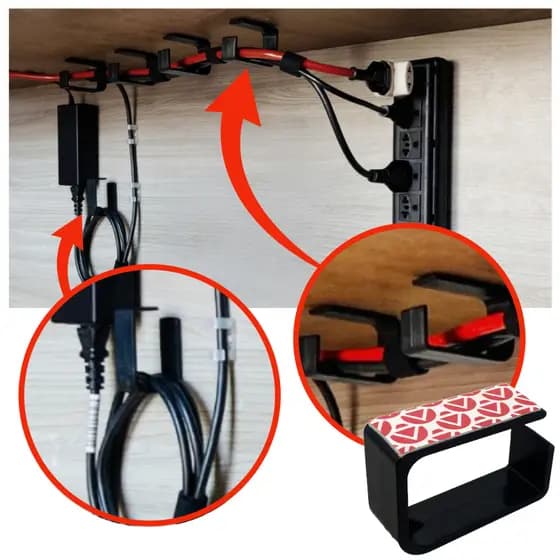 Kit de 4/6/8/10/20 Organizador de Fios Preto 60x42mm Mesas Escritório Gamer Plástico Resistente