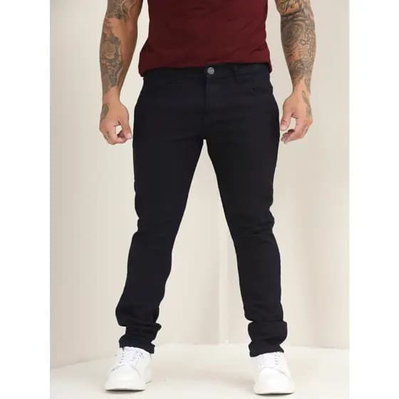 Calça Jeans Masculina Slim Básica Lisa com Lycra Azul Marinho A-151