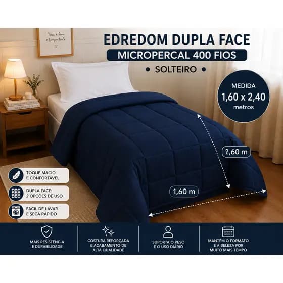 Edredom Solteiro Dupla Face Microppercal 400 Fios Liso Macio Inverno Luxo 1,60 x 2,40