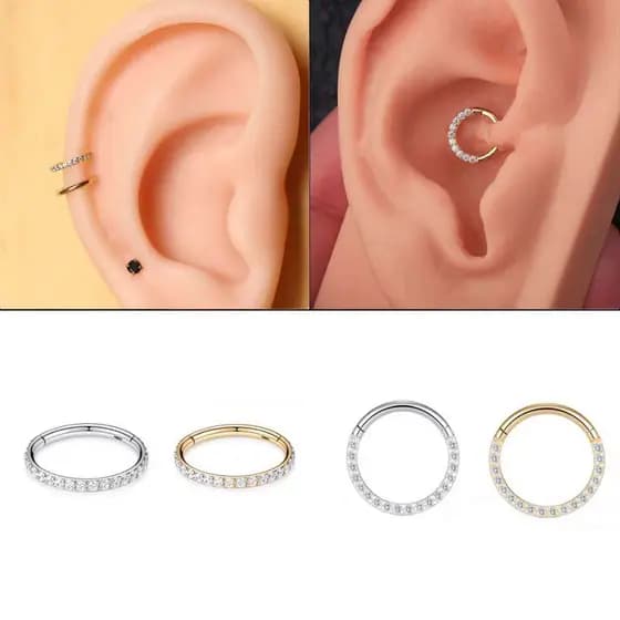 Piercing Argola Clik Aço cirúrgico Zircônia Cravejada /Nariz /Conch/Rook/Septril