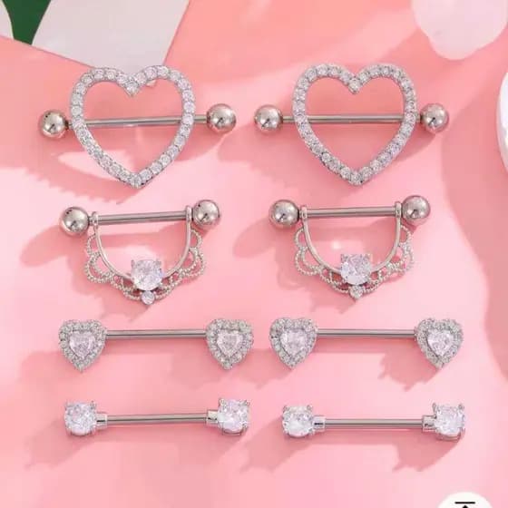Kit 2 Piercing Mamilo Modelos Coração/Cobra/Borboletas/ Cravejado