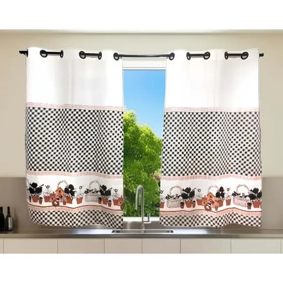 Cortina De Oxford Estampado Para Cozinha 2.00 x 1,40m Para Janela