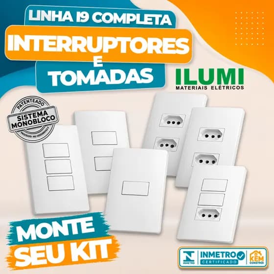 Tomadas e Interruptores I9 Ilumi Monobloco Linha Completa Branca Monobloco Bivolt