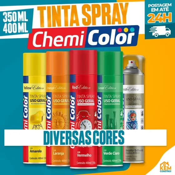 Tinta Spray ChemiColor 400ml Cores Variadas e Acabamento Perfeito
