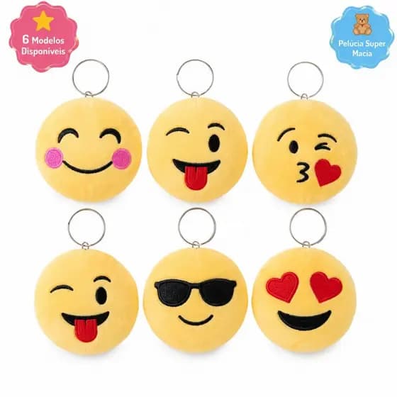Chaveiro Emoji de Pelúcia com Várias Expressões para Bolsa Mochila e Chaves