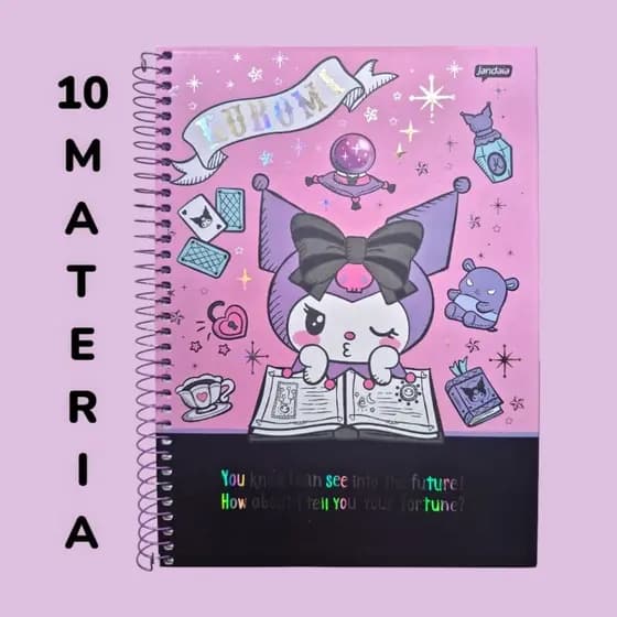 Caderno Kuromi 10/matérias 160 folhas Espiral Capa Dura, kuromi Personagens Pauta inteligente