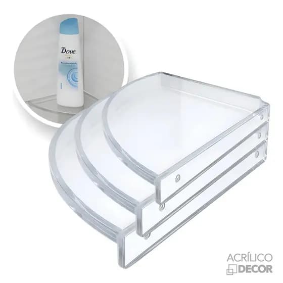 KIT 3 UN Prateleira De Canto Porta Shampoo Acrílico Cristal - Suporte Organizador de Banheiro, Nicho