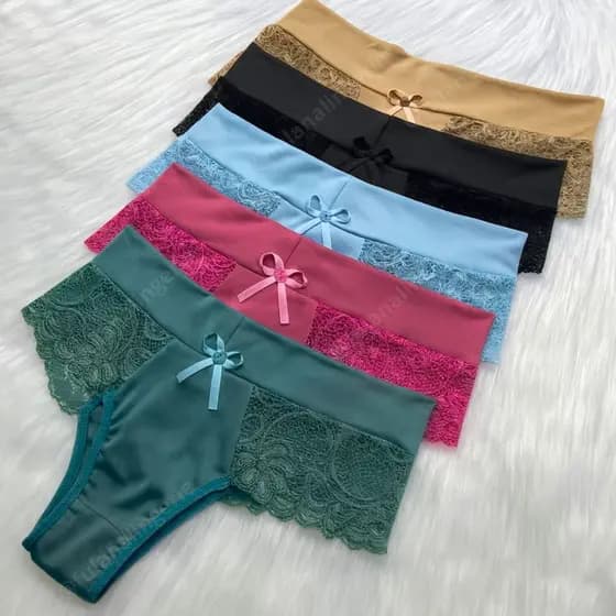 Kit 5 Calcinha Cós Alto Renda Microfibra Tanga Conforto Dia A Dia - Flor
