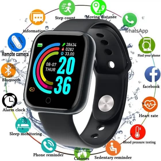 Relógio Smartwatch D20 Y68 Esporte Monitor Cardíaco conta Passos Bluetooth
