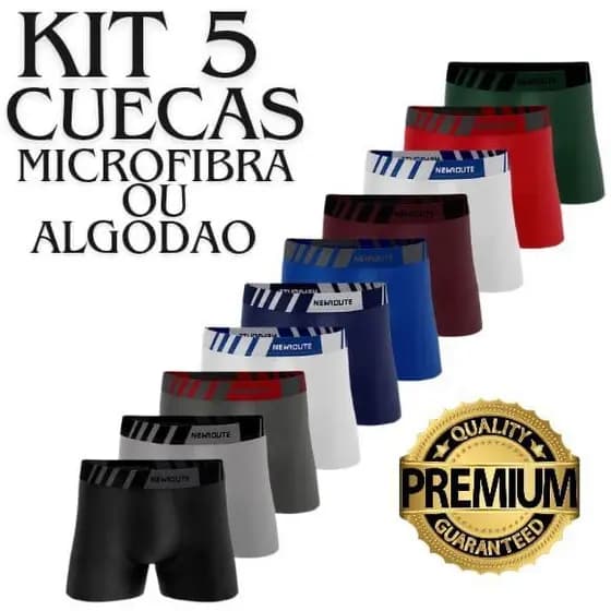 5 Cuecas Box Boxer Lisa Microfibra e Algodao